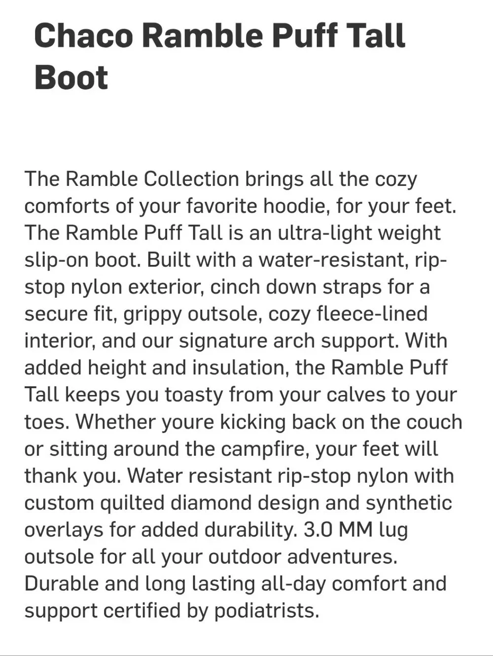 Chaco Ramble Puff Tall Boot, Light Gray, Size 8/EU 39